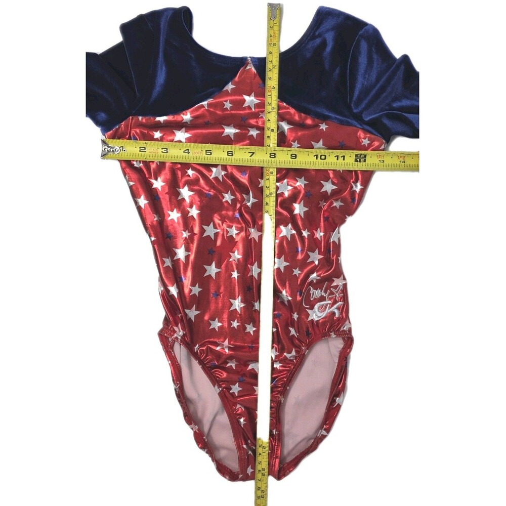 GK Elite VTG Carly Patterson Metallic Red White Blue Patriotic Leotard Size AS - Picture 8 of 12